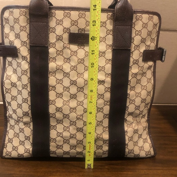 M GUCCI GG Monogram Brown Leather Rolled Top Handle Oversized Laptop Tote Bag - Picture 9 of 17